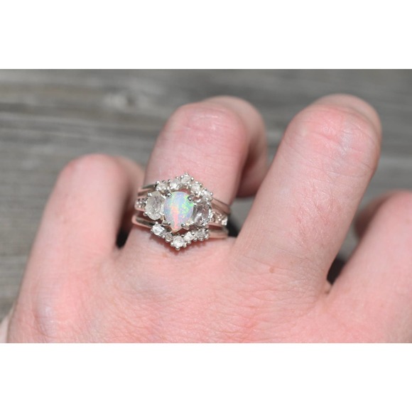 Opal Engagement ring set, raw stone ring, alternative engagement ring, u… - Picture 1 of 6